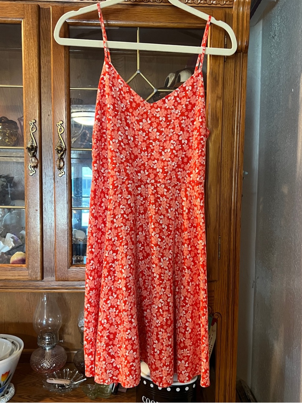 GAP Coral-Orange Floral Spaghetti-Strap Mini Dress